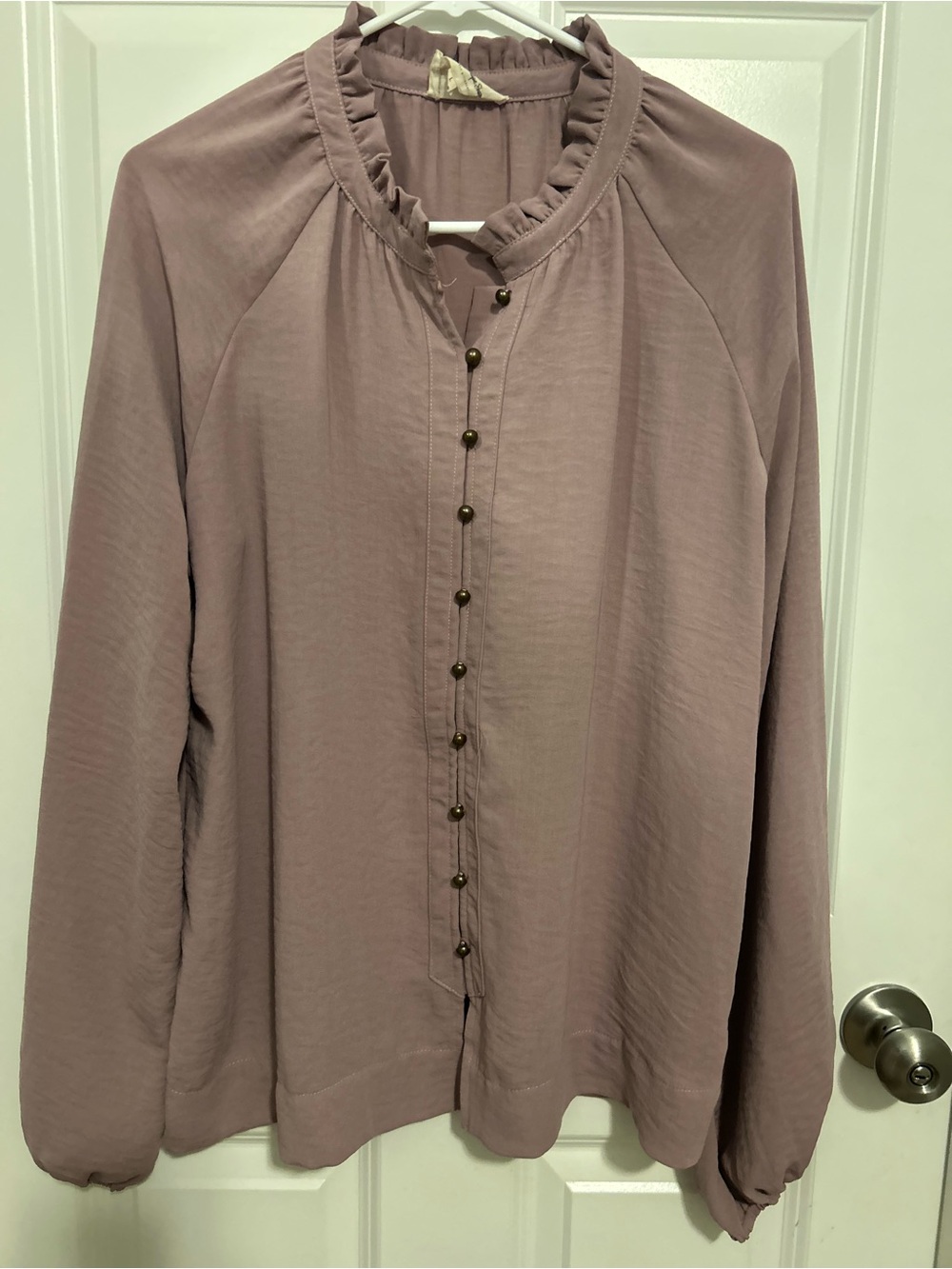Ruffle Collar Button-Front Blouse in Mauve